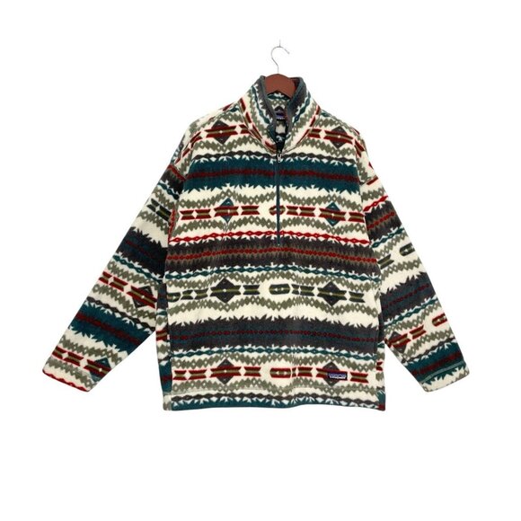 Vintage 1994 Patagonia “Sacajawea Ivory” Print Synchilla Fleece 1/4 Zip- Large - Picture 1 of 11